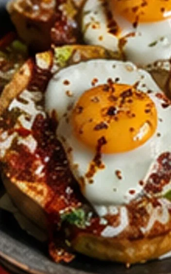 Eggs and toast with chili sauce